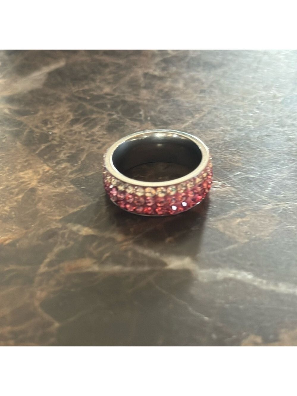 Gorgeous Stainless Steel Ring With Pink/Clear Rhinestones Size 8❤️❤️
